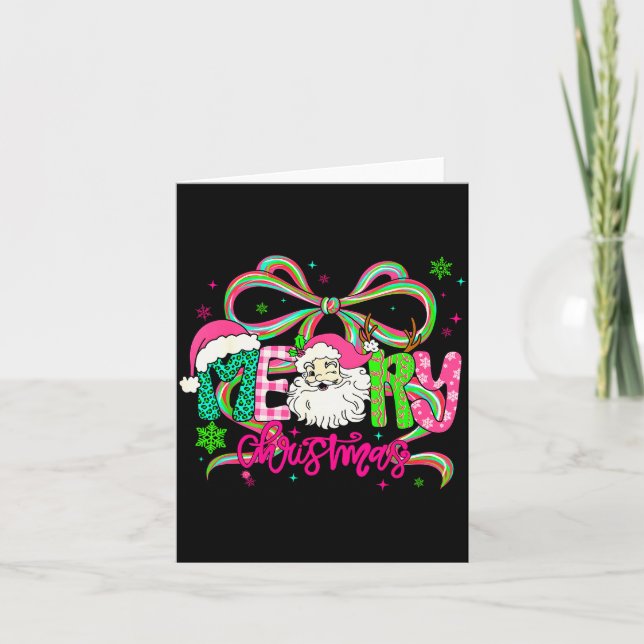 Tarjeta Merry Christmas Coquette Bow Nk Santa Claus Girl W (Anverso)