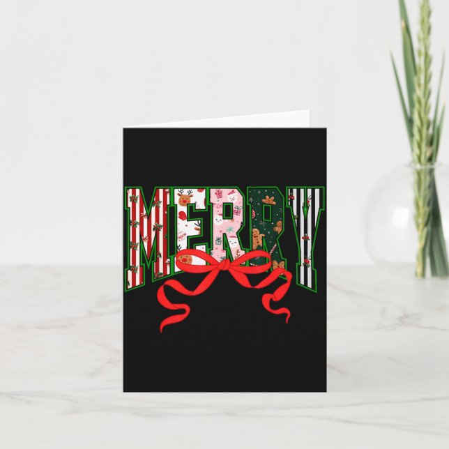 Tarjeta Merry Christmas Coquette Bow Xmas Family Pajamas H (Anverso)