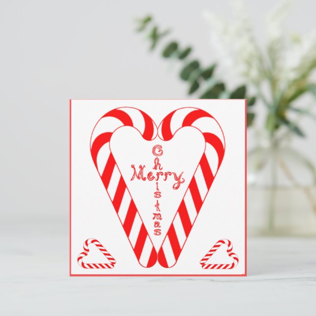 Tarjeta Merry Christmas Cross In Heart Candy Cane 2 Hearts (Anverso de pie)