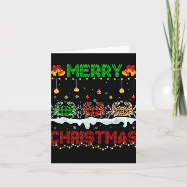 Tarjeta Merry Christmas Cute Crab Xmas Leopard Plaid Santa (Anverso)
