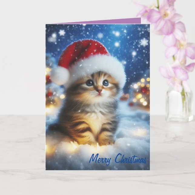 Tarjeta Merry Christmas Cute Kitten (Orquídea)
