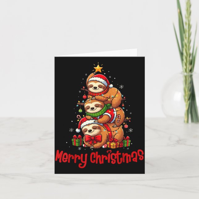 Tarjeta Merry Christmas Cute Sloth Santa Hat Slothmas Anim (Anverso)