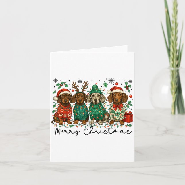 Tarjeta Merry Christmas Dachshund Dog Retro Xmas Puppy Men (Anverso)