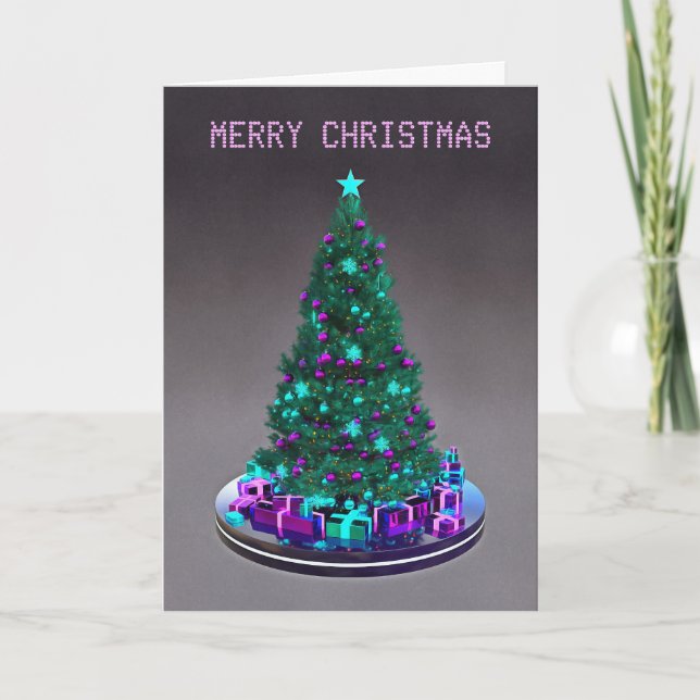 Tarjeta Merry Christmas. Decorated tree with gifts (Anverso)