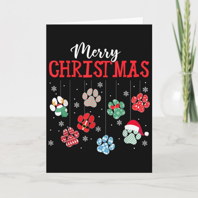 Tarjeta Merry Christmas Dog Paws Lights Funny Xmas Womens  (Anverso)