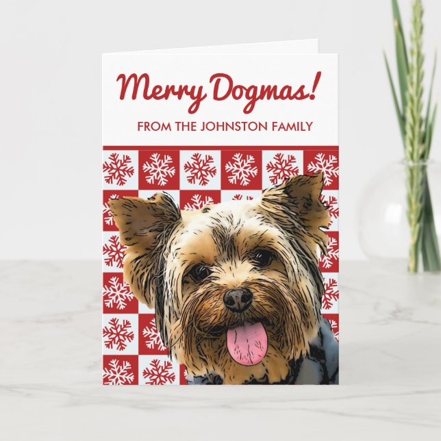 Tarjeta Merry Christmas Dog Yorkie Terrier Cute Personaliz (Anverso)