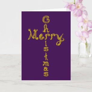 Tarjeta Merry Christmas Fabric Font Gold Cross
