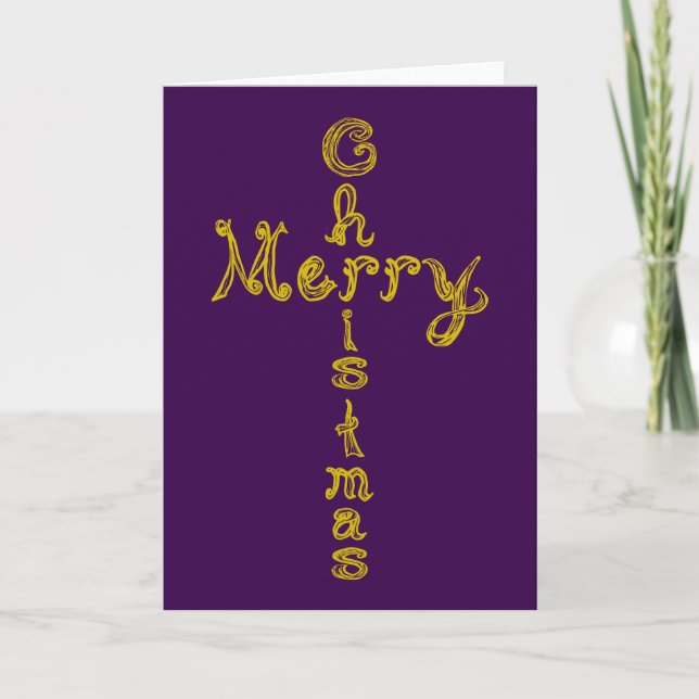 Tarjeta Merry Christmas Fabric Font Gold Cross Card (Anverso)