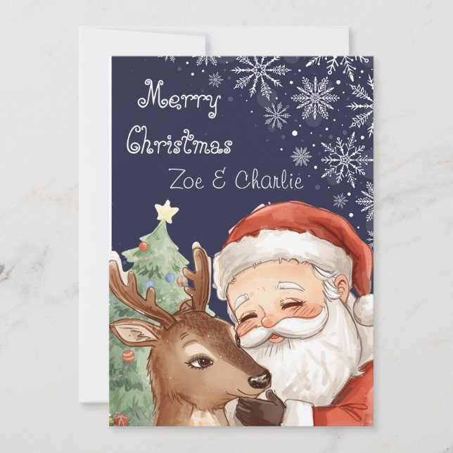 Tarjeta Merry Christmas from Santa & Flat Christmas Card (Anverso)