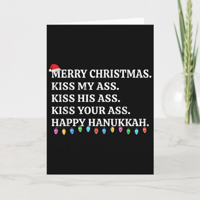 Tarjeta Merry Christmas Funny Kiss My Xmas Men &amp; Women (Anverso)