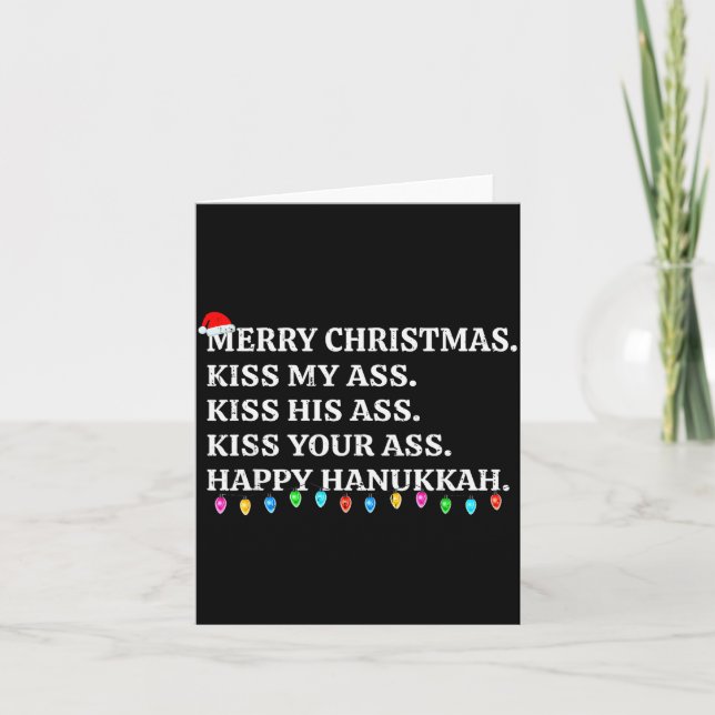 Tarjeta Merry Christmas Funny Kiss My Xmas Men &amp; Women (Anverso)