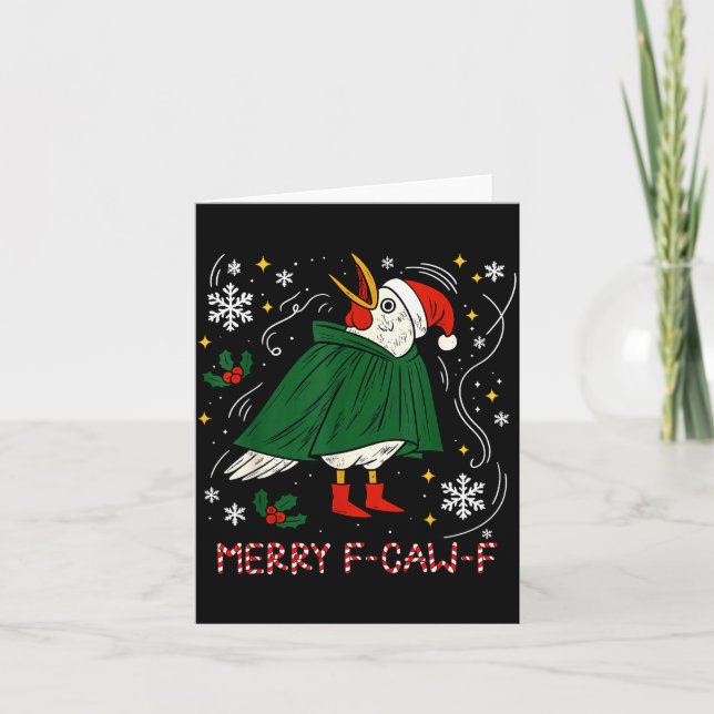 Tarjeta Merry Christmas Funny Raven Bird F-caw-f Xmas Holi (Anverso)