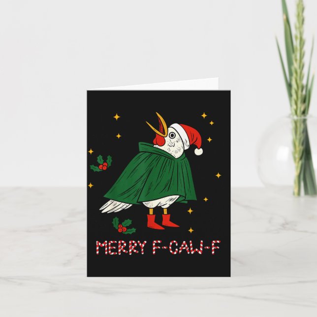 Tarjeta Merry Christmas Funny Raven Bird F-caw-f Xmas Holi (Anverso)