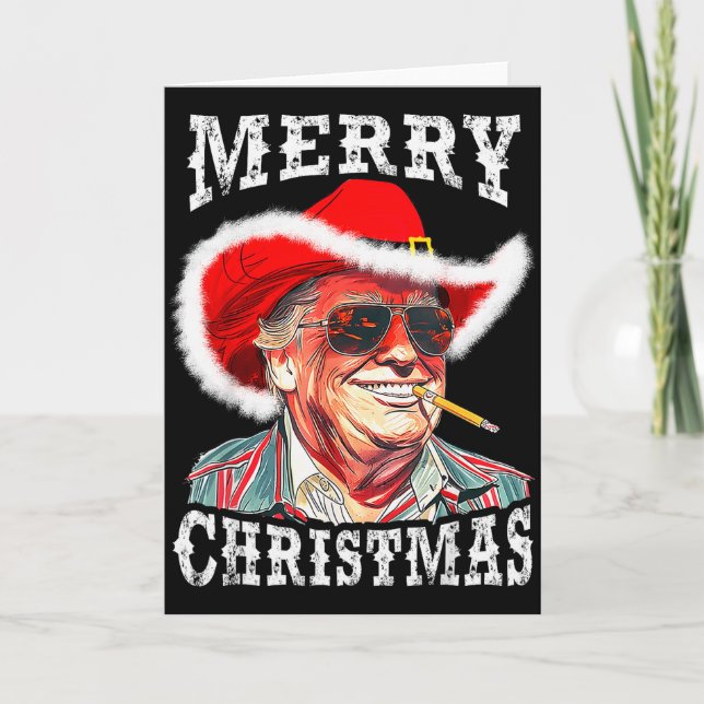 Tarjeta Merry Christmas Funny Trump Western Cowboy Matchin (Anverso)