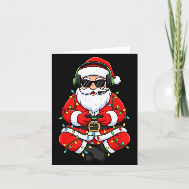Tarjeta Merry Christmas Gamer Santa Funny Play Game Boys M (Anverso)