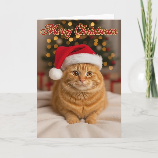 Tarjeta Merry Christmas – Ginger Cat by the Tree   (Anverso)