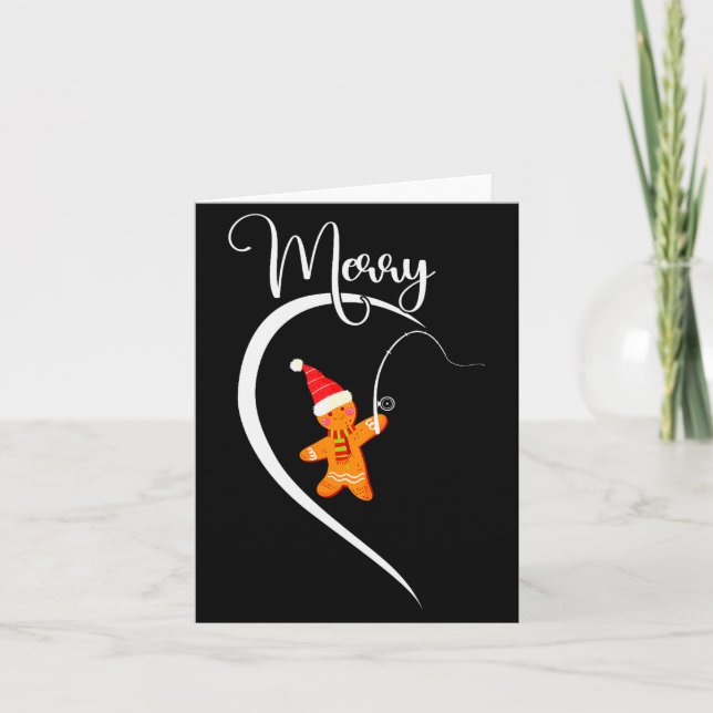 Tarjeta Merry Christmas Gingerbread Fishing Lover Couple C (Anverso)