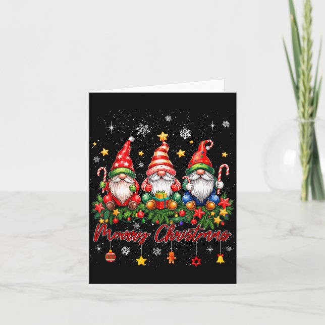 Tarjeta Merry Christmas Gnomes Family Candy Cane Holiday X (Anverso)