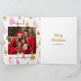 Tarjeta Merry Christmas Gold Pink Tree