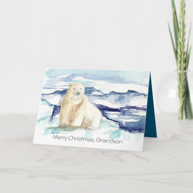 Tarjeta Merry Christmas Grandson Polar Bear Iceberg (Anverso)