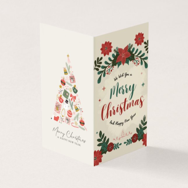Tarjeta Merry Christmas Greeting Card Off-White Design (Exterior)