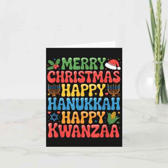 Tarjeta Merry Christmas Happy Hanukkah Kwanzaa Quote  (Anverso)