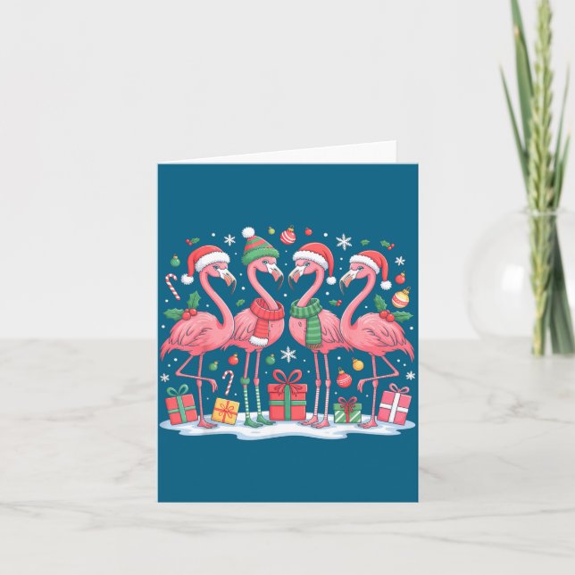 Tarjeta Merry Christmas Hat Santa Flamingo Light Christmas (Anverso)
