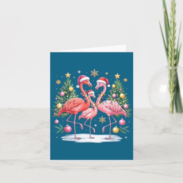 Tarjeta Merry Christmas Hat Santa Flamingo Light Christmas (Anverso)