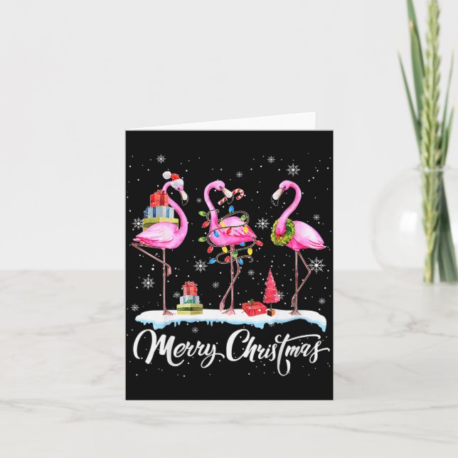 Tarjeta Merry Christmas Hat Santa Flamingo Light Christmas (Anverso)