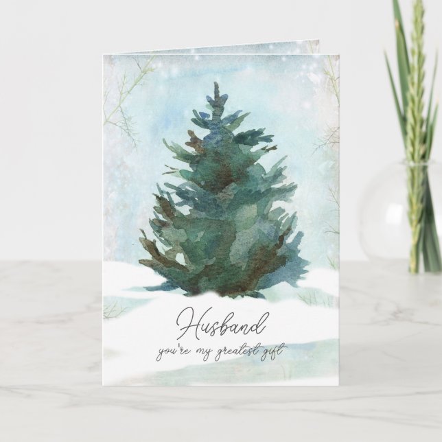 Tarjeta Merry Christmas Husband Greatest Gift Winter Tree (Anverso)