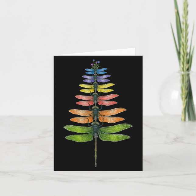 Tarjeta Merry Christmas Insect Dragonfly Xmas Tree  (Anverso)