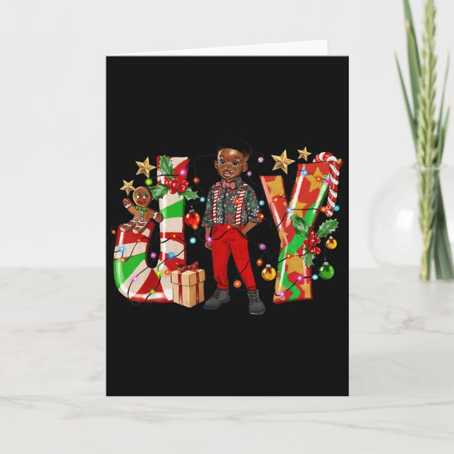Tarjeta Merry Christmas Joy Afro Black Boy African America (Anverso)