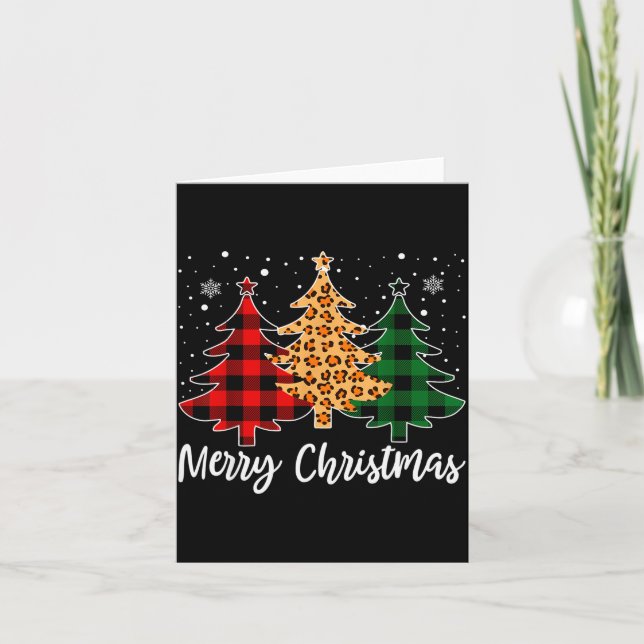 Tarjeta Merry Christmas Leopard Buffalo Plaid Christmas Tr (Anverso)