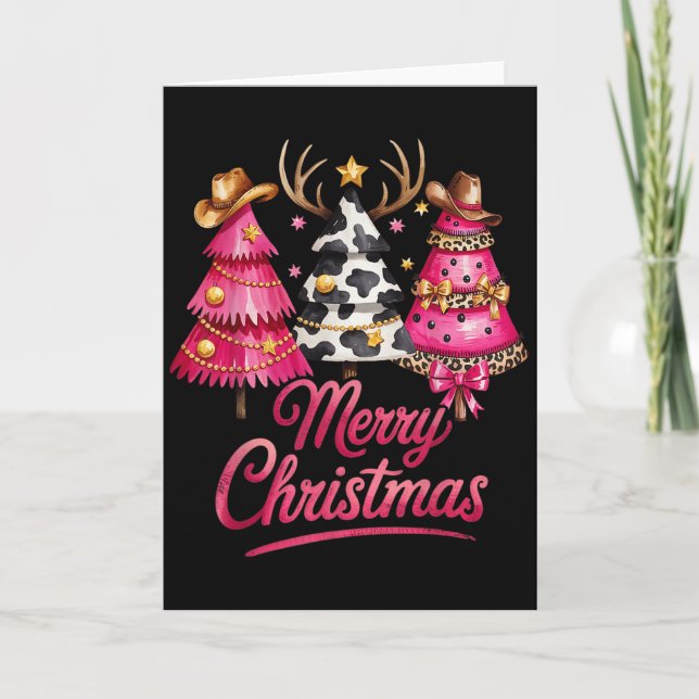 Tarjeta Merry Christmas Leopard Cowhide Nk Xmas Tree Rodeo (Anverso)