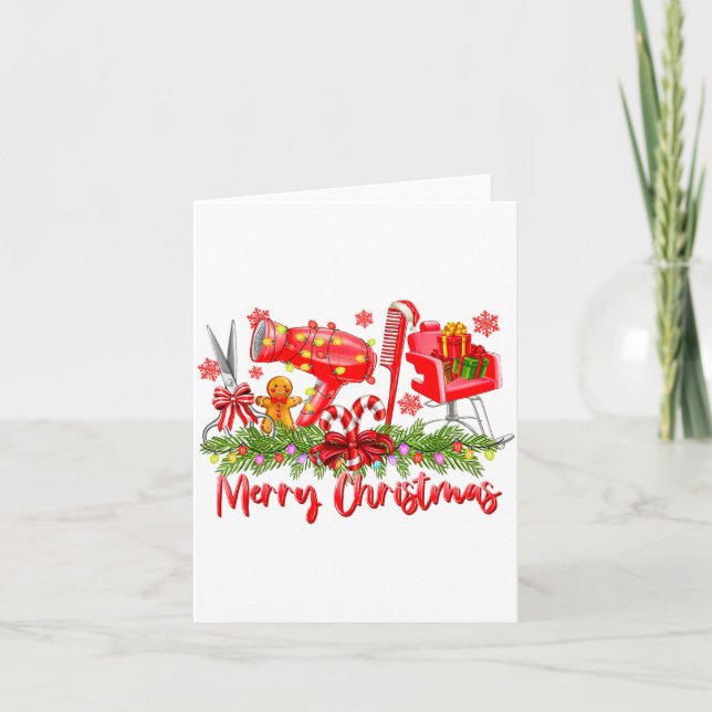 Tarjeta Merry Christmas Lights Hairstylist Tool Hairdresse (Anverso)