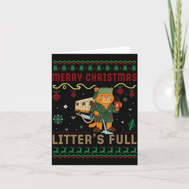 Tarjeta Merry Christmas Litter’s Full Funny Cat Xmas Ugly  (Anverso)