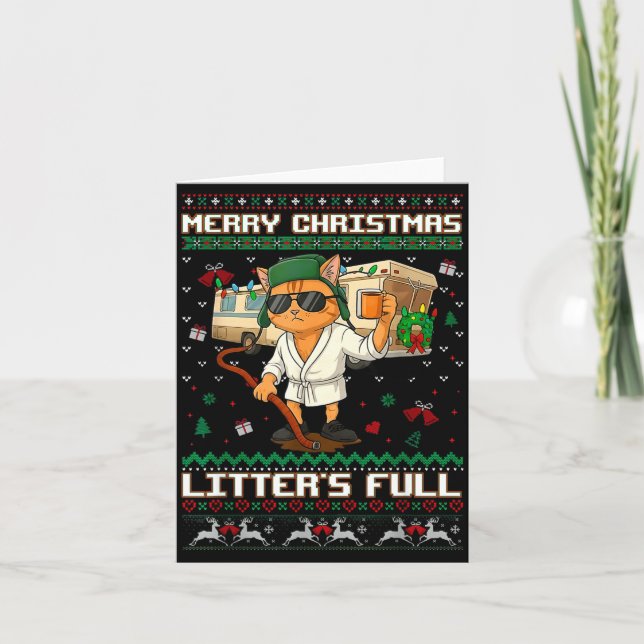 Tarjeta Merry Christmas Litter's Full Funny Cat Ugly Xmas  (Anverso)