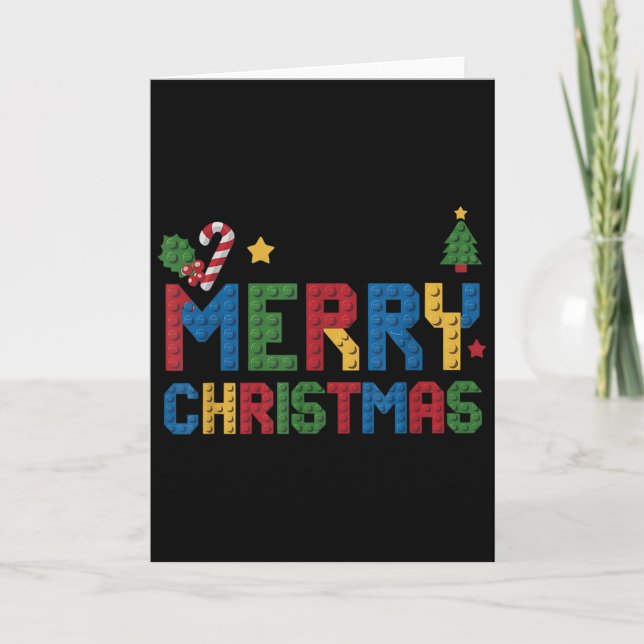 Tarjeta Merry Christmas Master Builder Kids Building Block (Anverso)