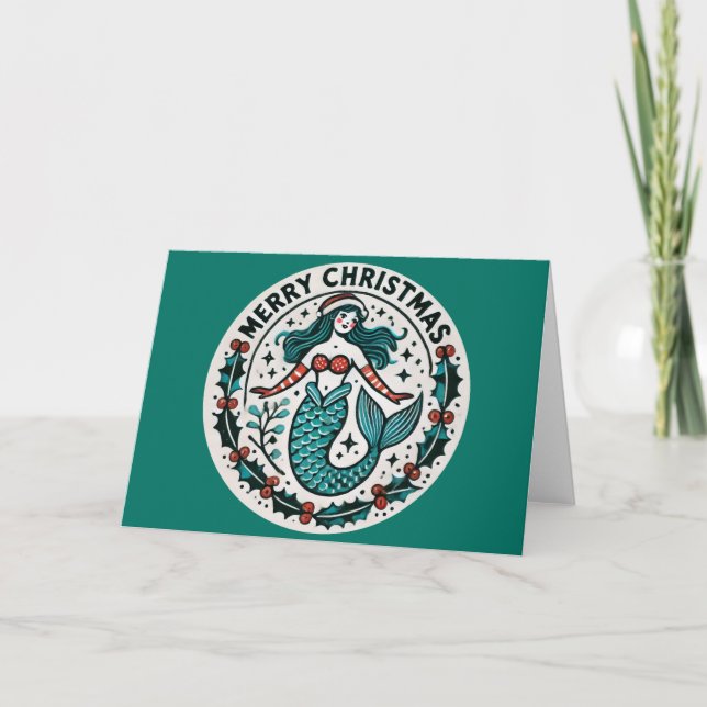 Tarjeta Merry Christmas Mermaid (Anverso)