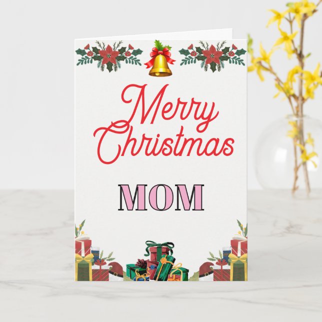 Tarjeta Merry Christmas MOM Folded Greeting Card (flor amarilla)