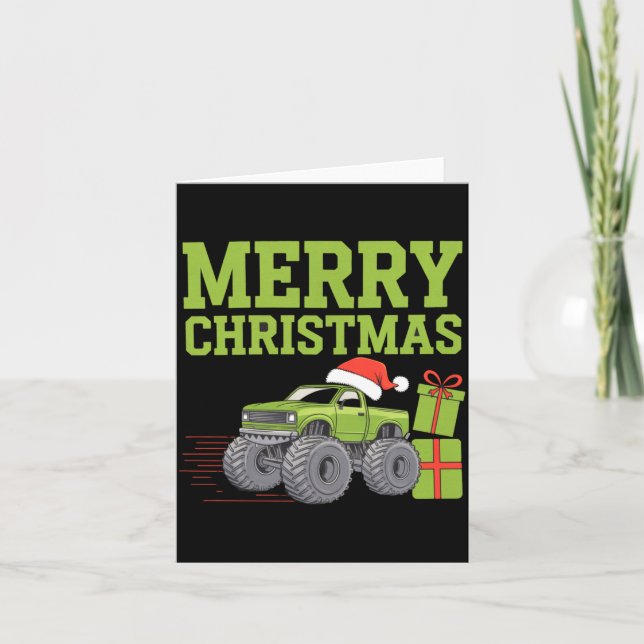 Tarjeta Merry Christmas Monster Truck Toddler Boys Xmas  (Anverso)