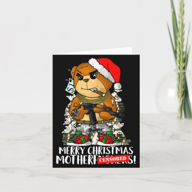 Tarjeta Merry Christmas Motherfker! Hip Hop Teddy Bear Xma (Anverso)