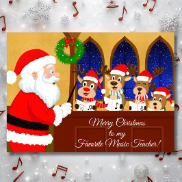 Tarjeta Merry Christmas Music Teacher Santa with Reindeer