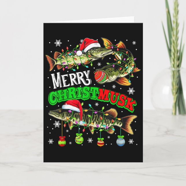 Tarjeta Merry Christmas Musky Three Santa Muskies Fisher F (Anverso)