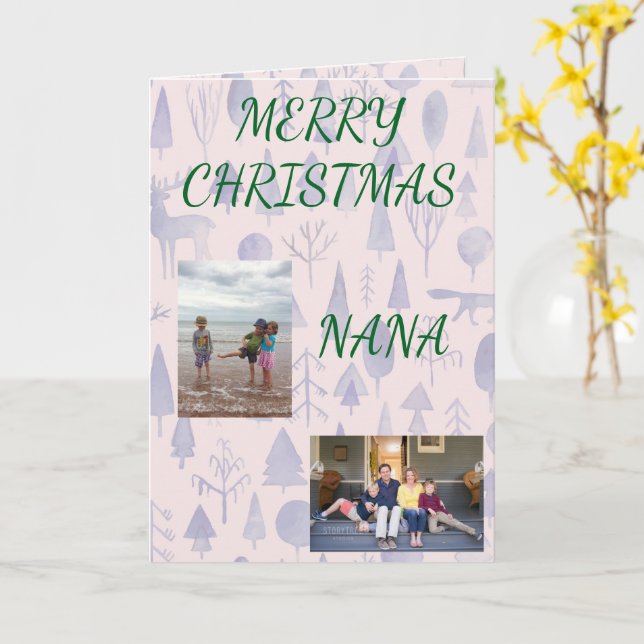 Tarjeta Merry Christmas Nana with Two Photos (flor amarilla)