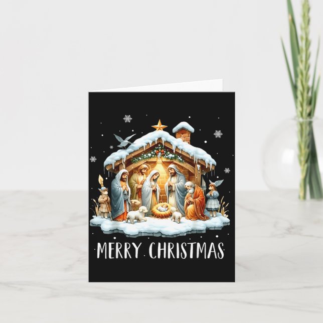 Tarjeta Merry Christmas Nativity Scene North Star Baby Jes (Anverso)