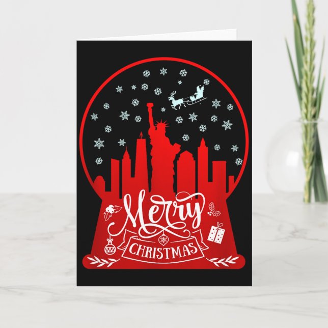Tarjeta Merry Christmas New York Skyline In Snow Globe Sno (Anverso)