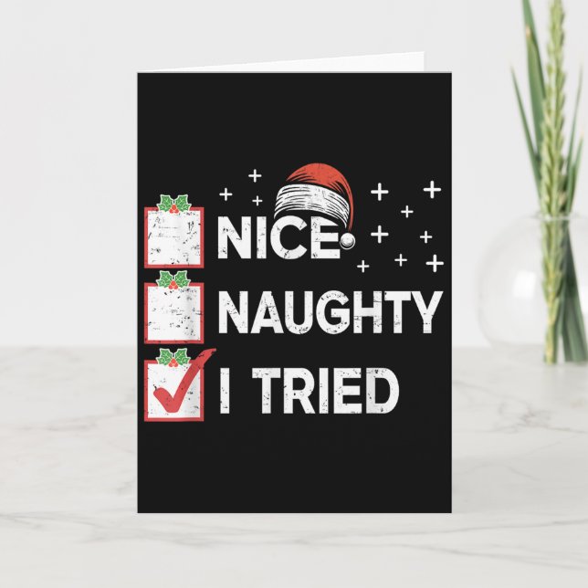 Tarjeta Merry Christmas Nice Naughty I Tried Christmas Lis (Anverso)