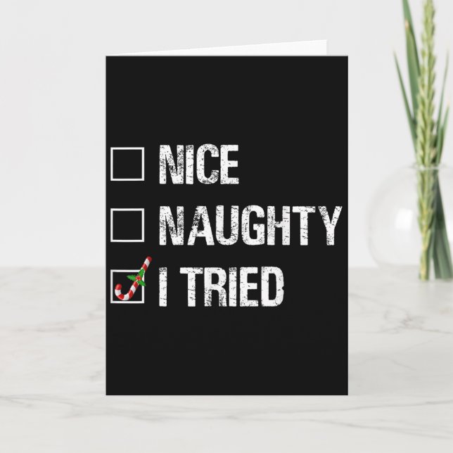 Tarjeta Merry Christmas Nice Naughty I Tried Xmas Light Pa (Anverso)