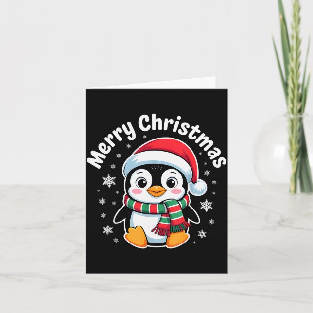 Tarjeta Merry Christmas Penguin Cute Santa Hat Winter Holi (Anverso)